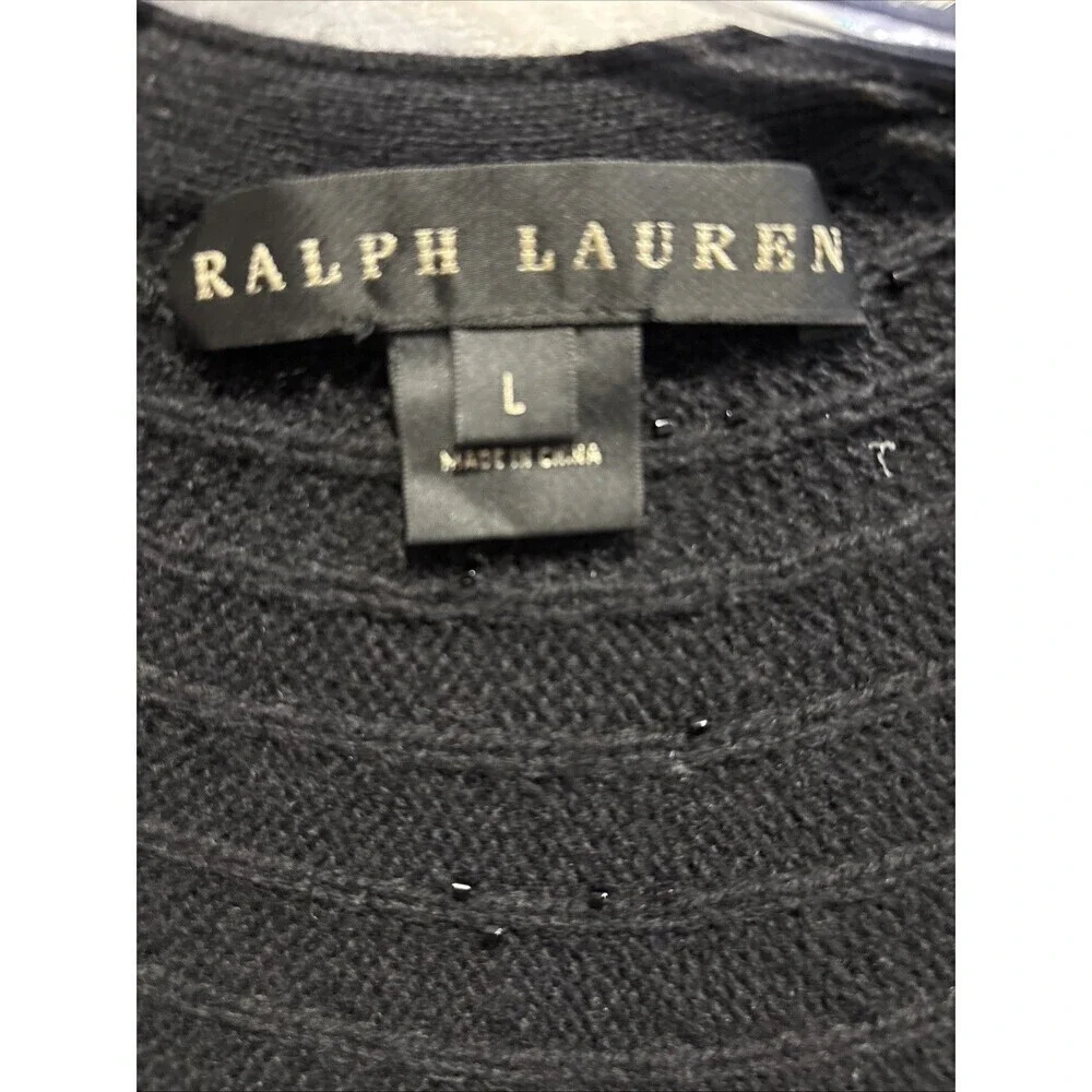 Ralph Lauren Black Label Cardigan Beaded Sweater Art Deco Clasp Women's Large
